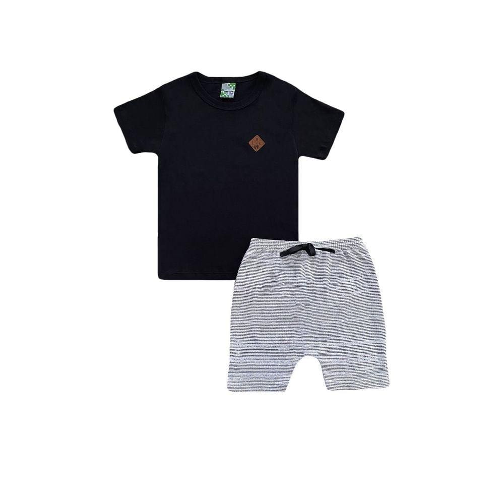 Conjunto Infantil Menino Camiseta Preta com Bermuda Mescla - Lumagy