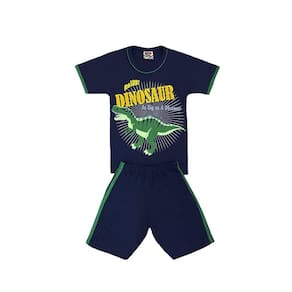 Conjunto Infantil Menino Camiseta Azul Marinho Roarr e Bermuda Moletinho - Pituki