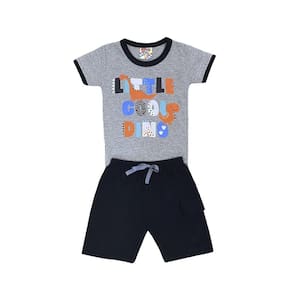 Conjunto Infantil Menino Camiseta Mescla Little e Bermuda Preta Moletinho- Pituki