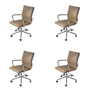 Kit 4 Cadeiras para Escritório Diretor Design Italiano Estofada em Sintético 3304 Or Design Caramelo