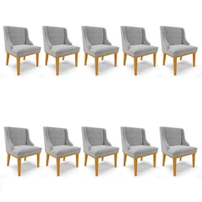 Kit 10 Cadeiras Estofadas Para Sala De Jantar Base Fixa De Madeira Castanho Lia Suede Cinza - Ibiza
