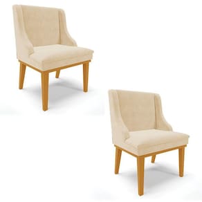 Kit 2 Cadeiras Estofadas Para Sala De Jantar Base Fixa De Madeira Castanho Lia Suede Bege - Ibiza