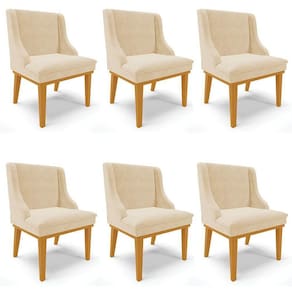 Kit 6 Cadeiras Estofadas Para Sala De Jantar Base Fixa De Madeira Castanho Lia Suede Bege - Ibiza