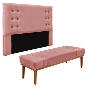 Kit Cabeceira E Calçadeira Recamier Solteiro 0,90M Rosa -