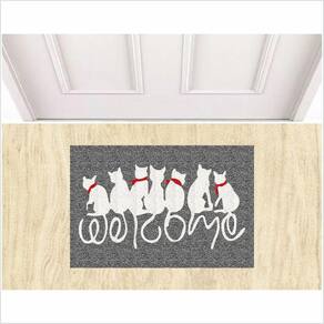 Tapete Gato Welcome Medida Porta 60X40 Cinza