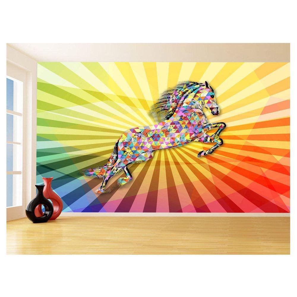 Papel De Parede 3D Animais Pop Art Cavalo Cores 3,5M Pxa315