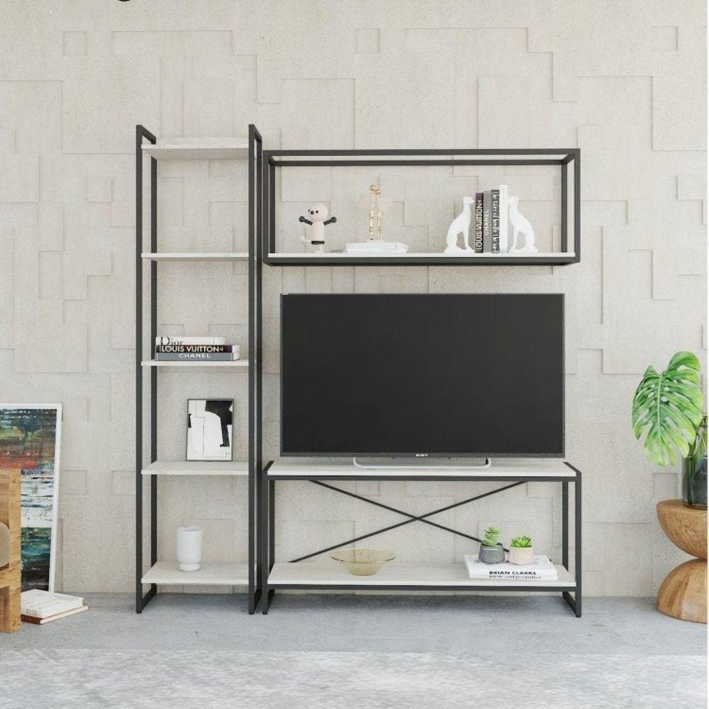 Conjunto Rack para TV até 50 Polegadas 1 Nicho Aéreo 1 Estante Estilo Industrial Active Yescasa Snow