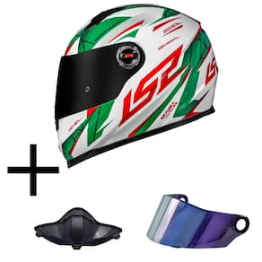 Capacete LS2 FF358 Draze Branco e Verde Mais Viseira Camaleão E Narigueira Alta Hjc