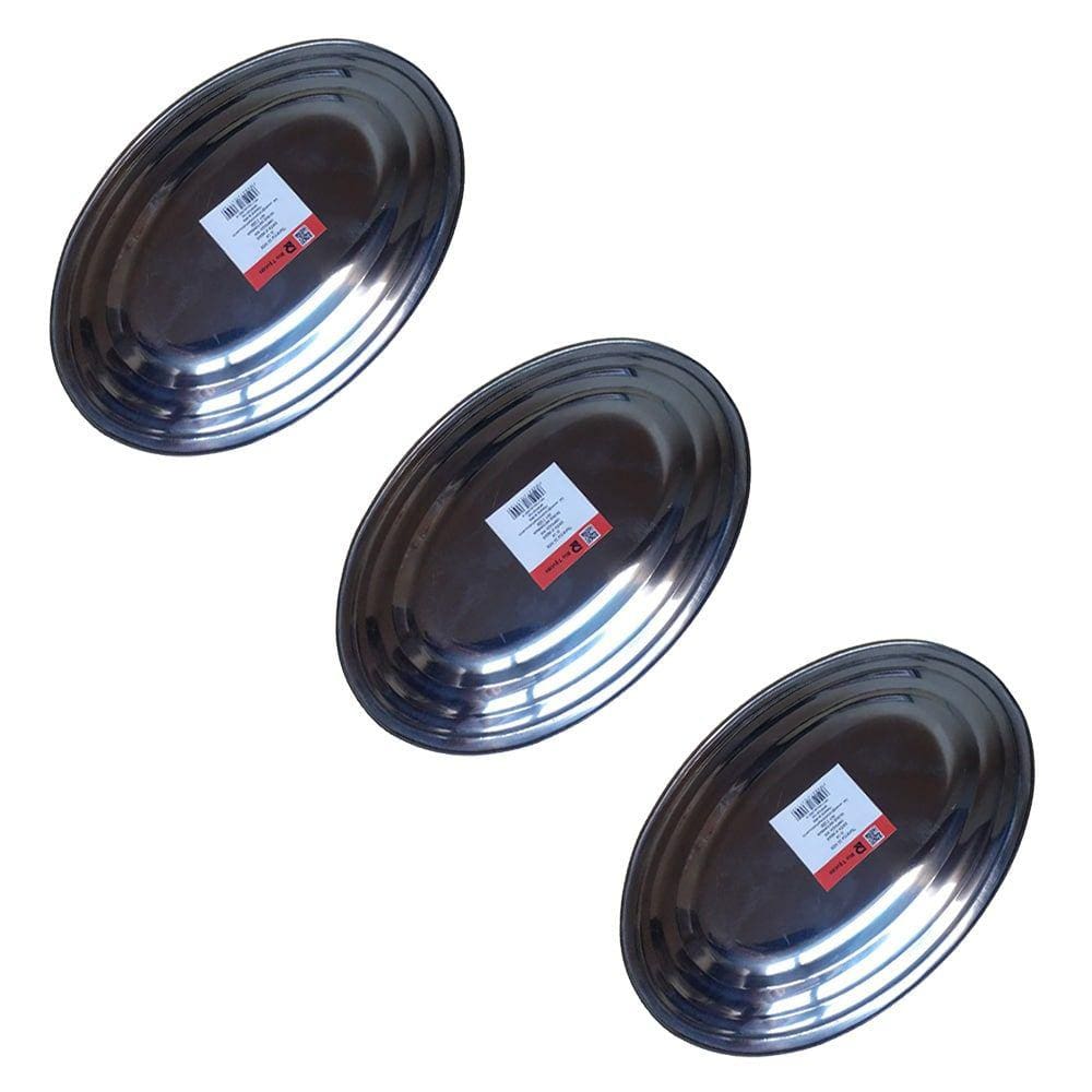 Kit 3 Travessa Bandeja Restaurante Oval Inox 26 cm P/ Porção