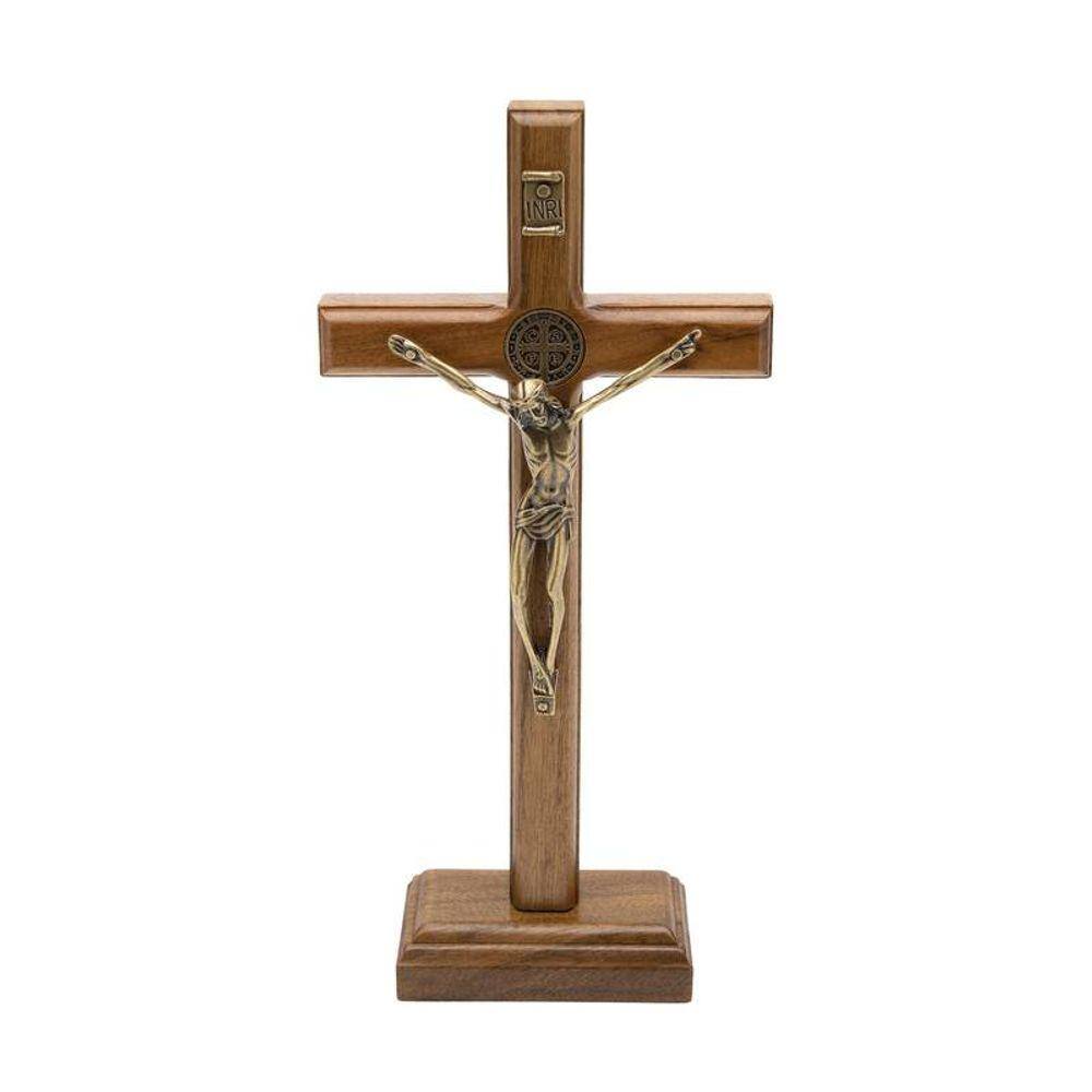 Crucifixo de Madeira Tradicional com São Bento 19cm