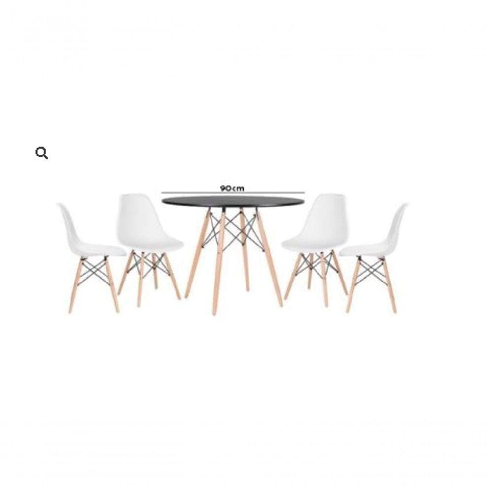 Conjunto De Jantar Mesa Eiffel 90cm Preta 4 Cadeiras Brancas