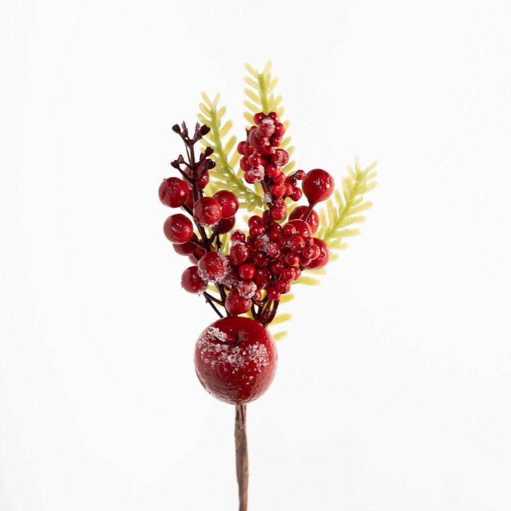 Kit 8 Ramo Frutas Vermelhas Artificial Decoração Natal 28cm