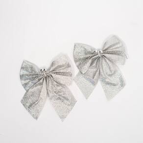 Kit 6 Laço Lacinho Prata Enfeite árvore Natal Brilhante 16cm