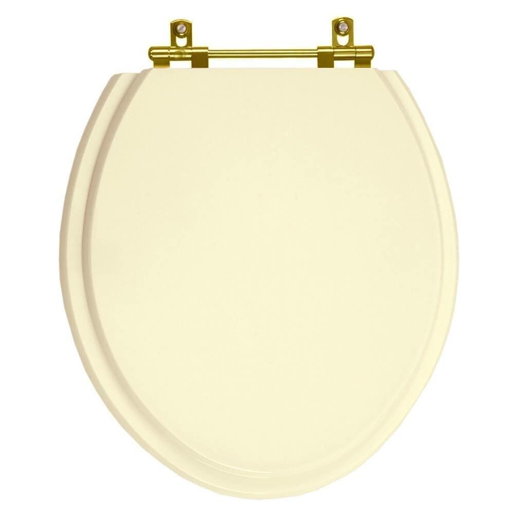 Assento Sanitário Poliester Convencional Oval Bege Claro com Ferragem Dourada