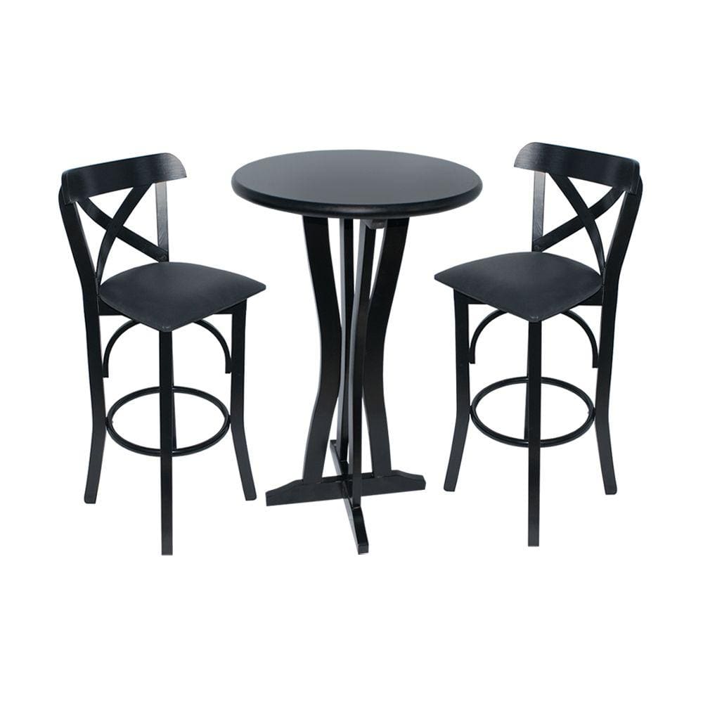 Conjunto Bistrô Anatômico Preto com 2 Banquetas Merlim Estofado Preto para Área Gourmet
