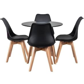 Mesa De Jantar Redonda 80cm 4 Cadeiras Estofadas Leda Preto