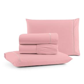 Jogo De Lençol Luiza Queen 4 Pçs Percal 100% Algodão 180 Fios Ponto Palito - Rosa