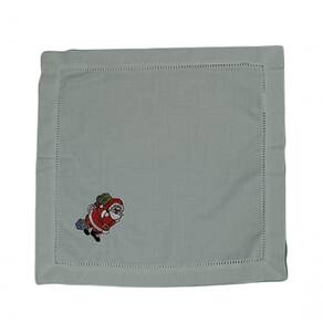 Guardanapo De Linho Natal Branco Bordado Com Papai Noel 45x45 Cm