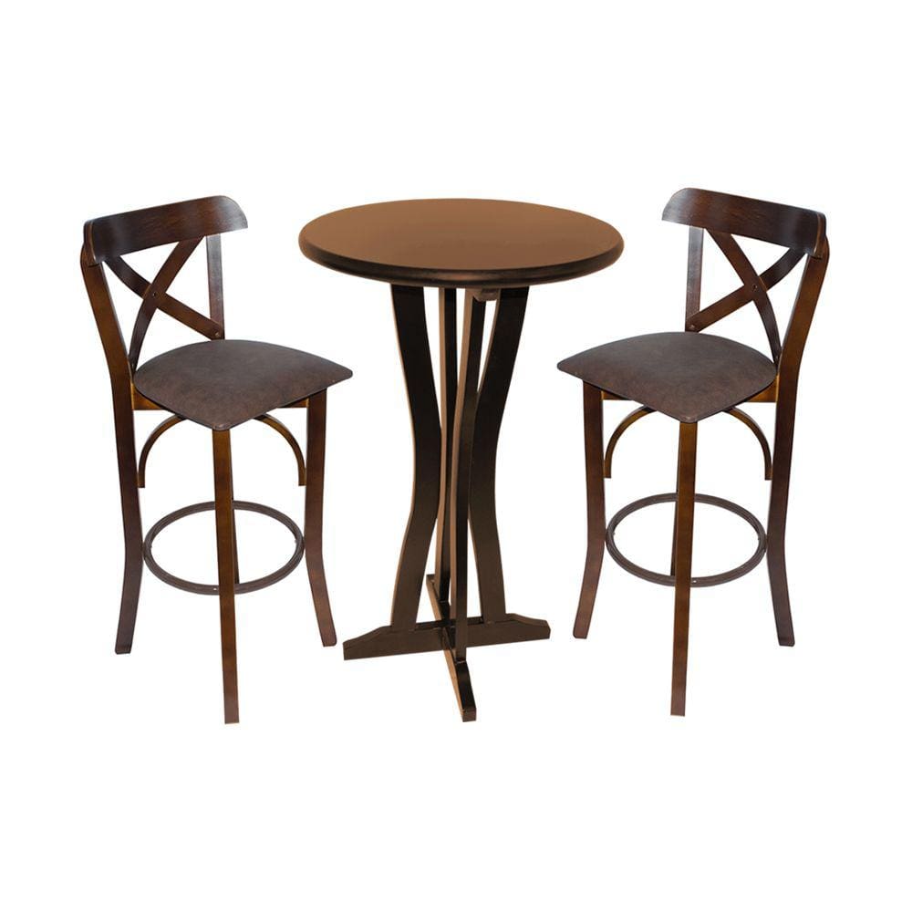 Conjunto Bistrô Anatômico Imbuia com 2 Banquetas Merlim Estofado Marrom para Área Gourmet