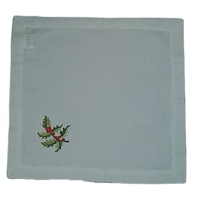 Guardanapo De Linho Natal Branco Bordado Com Azevinho 45x45 Cm