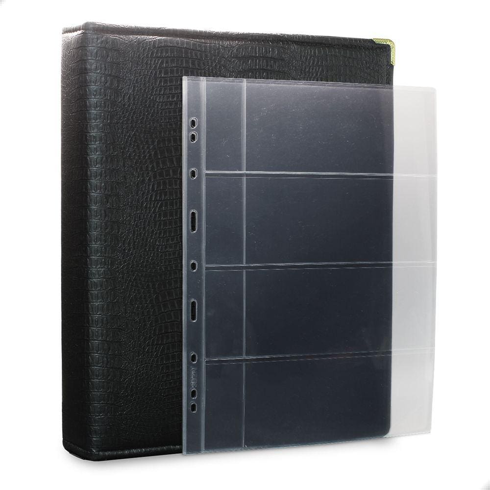 Álbum Fichário 10 Folhas para Cédulas 4 Espaços Bolso 32x24 Ziper Cobra Fosco GG