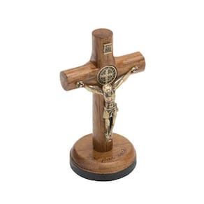 Crucifixo de Mesa Cilíndrico com São Bento 7cm - "Foi por você!"