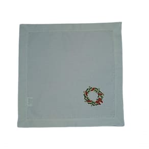Guardanapo De Linho Natal Branco Bordado Com Quirlandinha 45x45 Cm