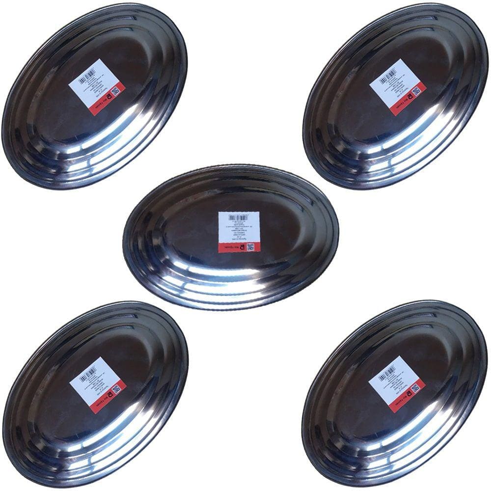 Kit 5 Travessa Bandeja Restaurante Oval Inox 26 cm P/ Porção