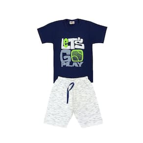 Conjunto Infantil Menino Camiseta Azul Marinho Let`s Go Play e Bermuda Moletinho - Pituki
