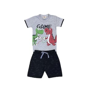 Conjunto Infantil Menino Camiseta Mescla Game e Bermuda Preta Moletinho- Pituki