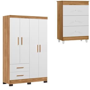 Guarda Roupa e Comoda Ister Nature Branco PLLA