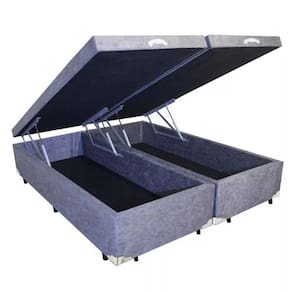 Base Box Baú Queen Bipartido Suede Cinza 158x198x39