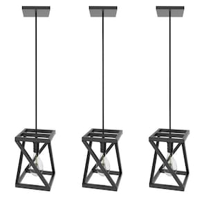 Kit 3 Pendentes Luminárias Quadrada Industrial Preto