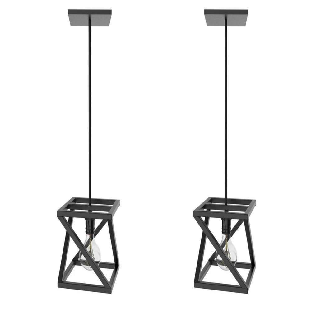 Kit 2 Pendentes Luminárias Quadrada Industrial Preto