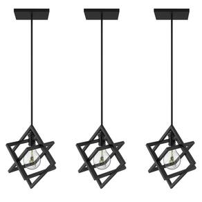Kit 3 Pendentes Luminárias Cubo Industrial Preto