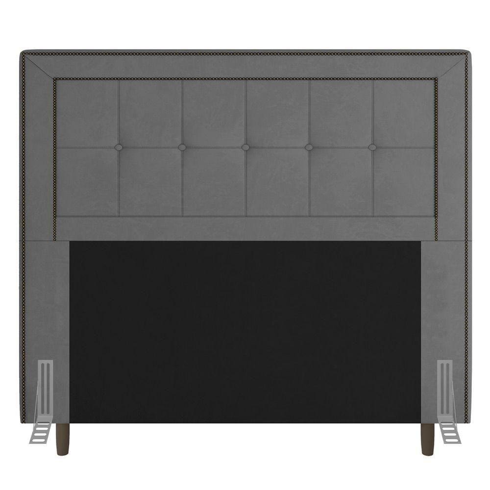 Cabeceira Casal Luxor 140Cm Com Tachas E Frame Cinza
