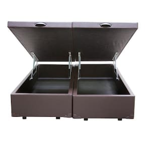 Base Box Baú Casal Bipartido Sintético Marrom 138x188x39