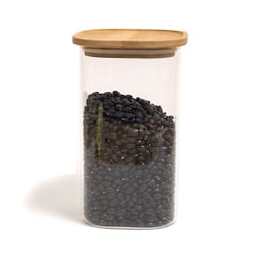 Pote de Vidro com Tampa de Bambu Oikos 1,4L Hermético Quadrado Empilhável