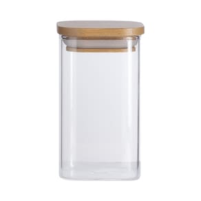 Pote de Vidro com Tampa de Bambu Oikos 250ML Hermético Quadrado