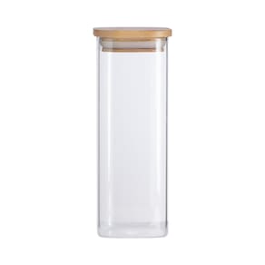 Pote de Vidro com Tampa de Bambu Oikos 400ML Hermético Quadrado