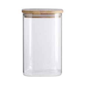 Pote de Vidro com Tampa de Bambu Oikos 1,1L Hermético Quadrado