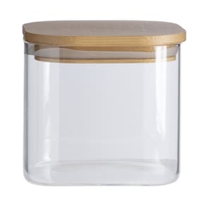 Pote de Vidro com Tampa de Bambu Oikos 600ML Hermético Quadrado