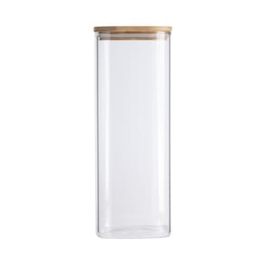 Pote de Vidro com Tampa de Bambu Oikos 1,9L Hermético Quadrado