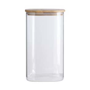 Pote de Vidro com Tampa de Bambu Oikos 1,4L Hermético Quadrado