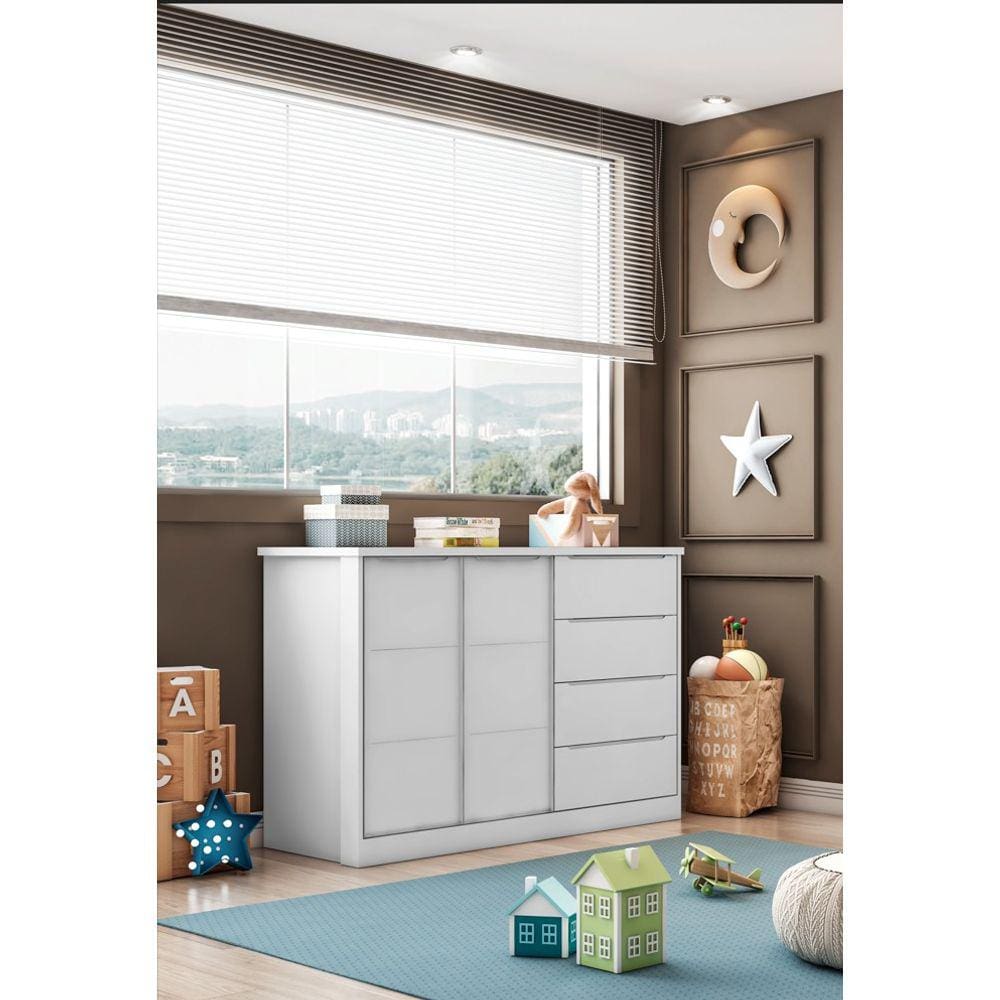 Cômoda 2 Portas e 4 Gavetas Pérola Branco - Phoenix Baby