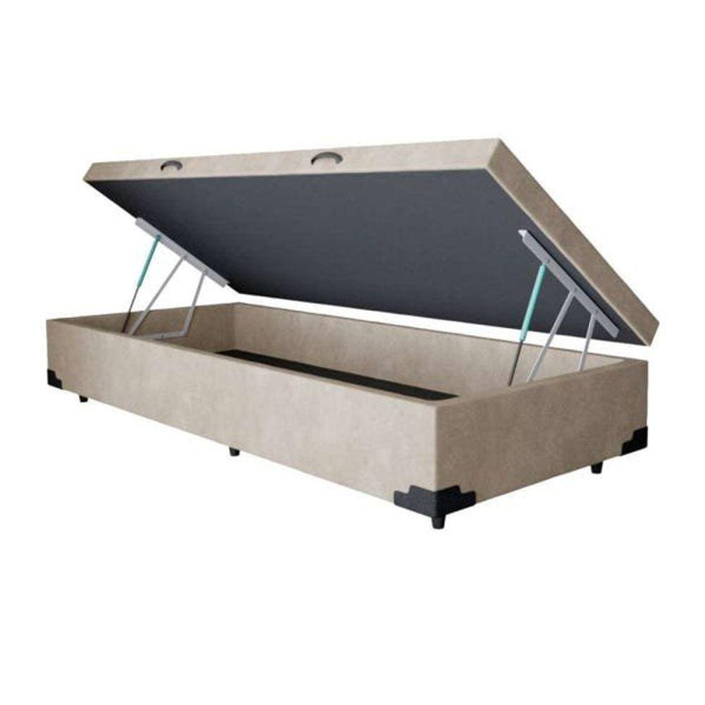 Base Box Baú Solteiro Suede Bege - 39x88x188