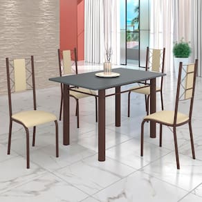 Conjunto Sala de Jantar Bahia Mesa Tubo 120x75cm Tampo Pedra com 4 Cadeiras Creme/Marrom