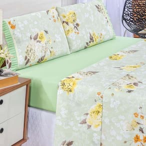 Jogo De Lençol Afrodite Casal 4 Pçs Algodão 180 Fios Estampa Floral - Verde