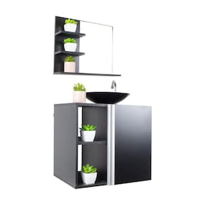 Gabinete Banheiro– Armário+Cuba+Espelheira Harpia Preto 55cm