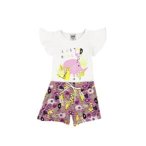 Conjunto Infantil Menina Camiseta Branca Animais e Bermuda Estampada - Jidi Kids